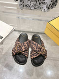 FF KNOT SLIDE SANDALS IN BROWN FABRIC