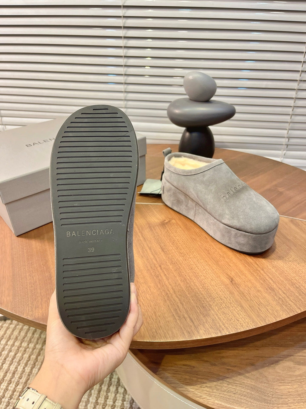 BALENCIAGA 25S AURALEE SLIP-ON 50 MM IN GREY SUEDE