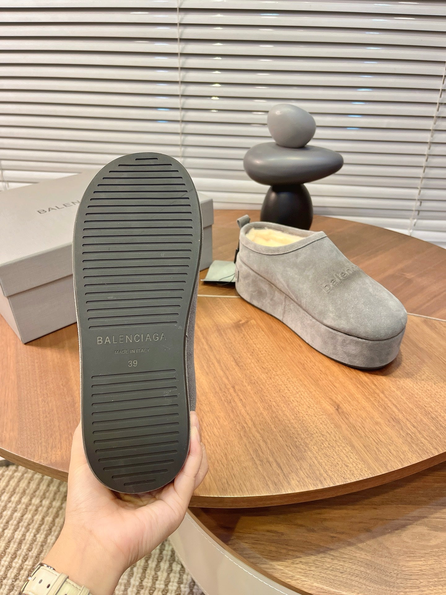 BALENCIAGA 25S AURALEE SLIP-ON 50 MM IN GREY SUEDE