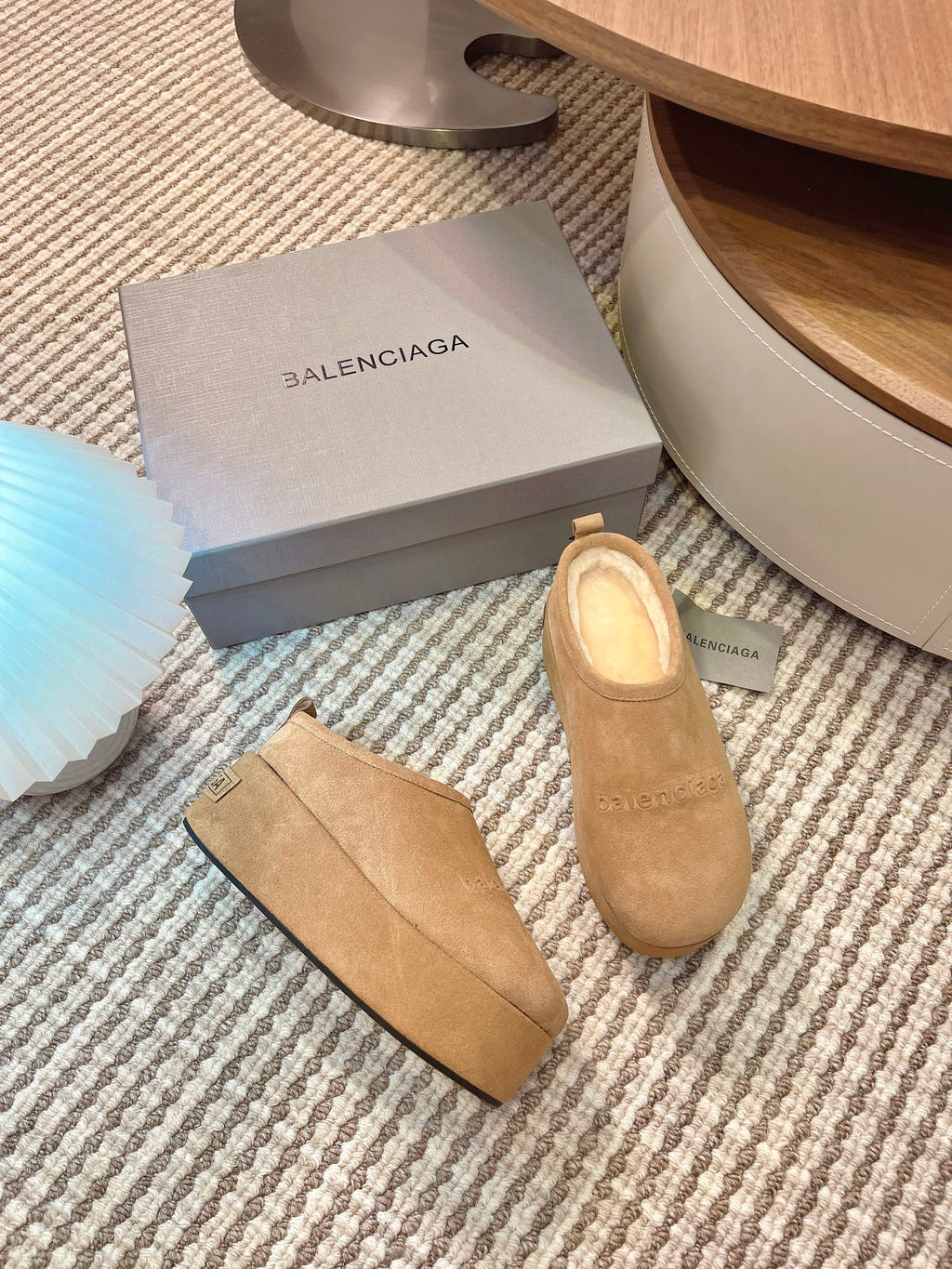BALENCIAGA 25S AURALEE SLIP-ON 50 MM IN WARM BEIGE BROWN SUEDE