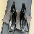 ALAIA 25S SQUARE TOE CHELSEA ANKLE BOOTS SHOES IN BLACK GLOSSY CALFSKIN