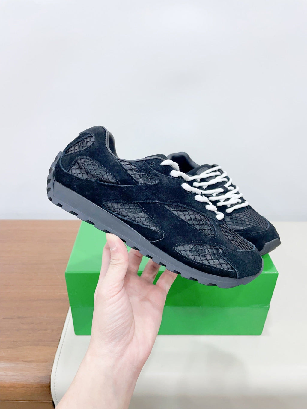 BOTTEGA VENETA ORBIT SNEAKER IN BLACK SUEDE AND TECHNICAL MESH