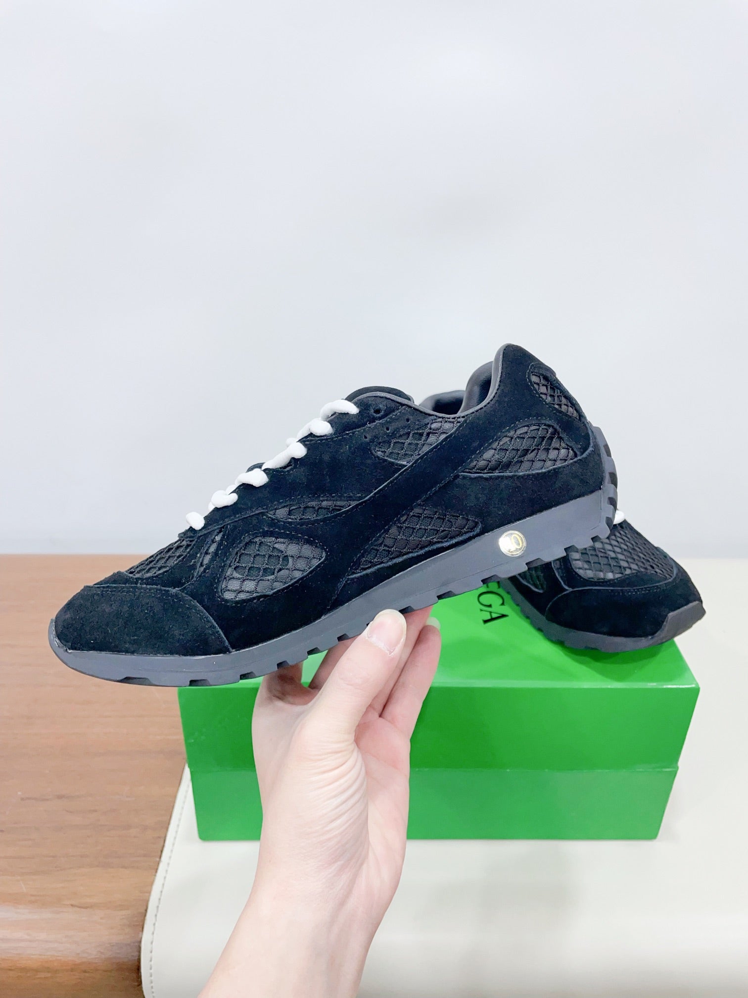 BOTTEGA VENETA ORBIT SNEAKER IN BLACK SUEDE AND TECHNICAL MESH