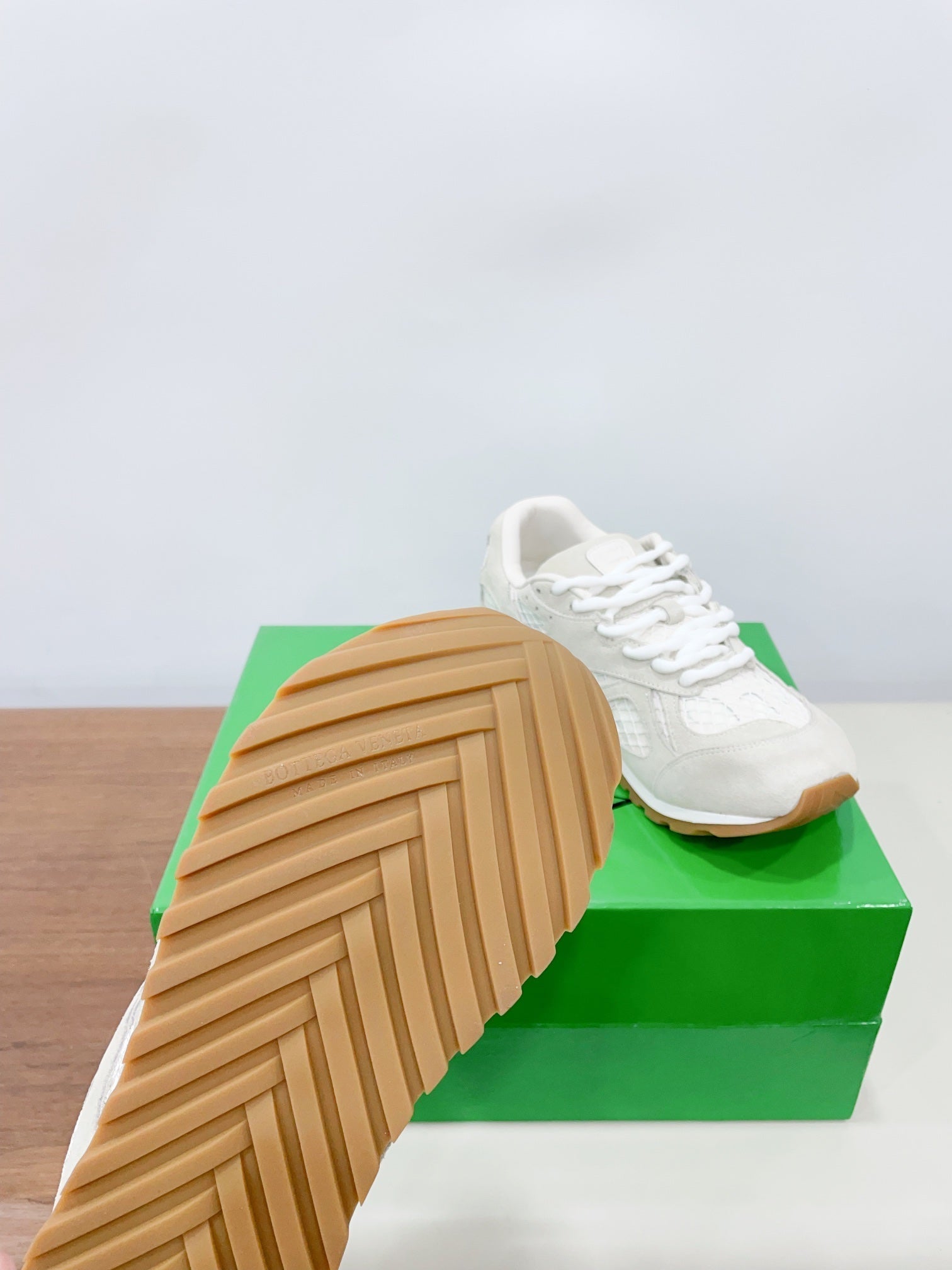 BOTTEGA VENETA ORBIT SNEAKER IN SEA SALT SUEDE AND TECHNICAL MESH