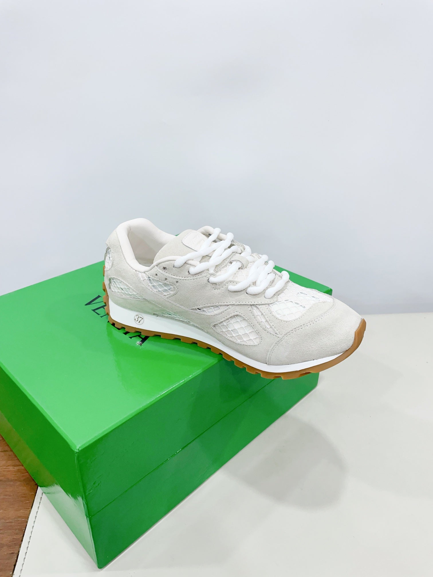 BOTTEGA VENETA ORBIT SNEAKER IN SEA SALT SUEDE AND TECHNICAL MESH