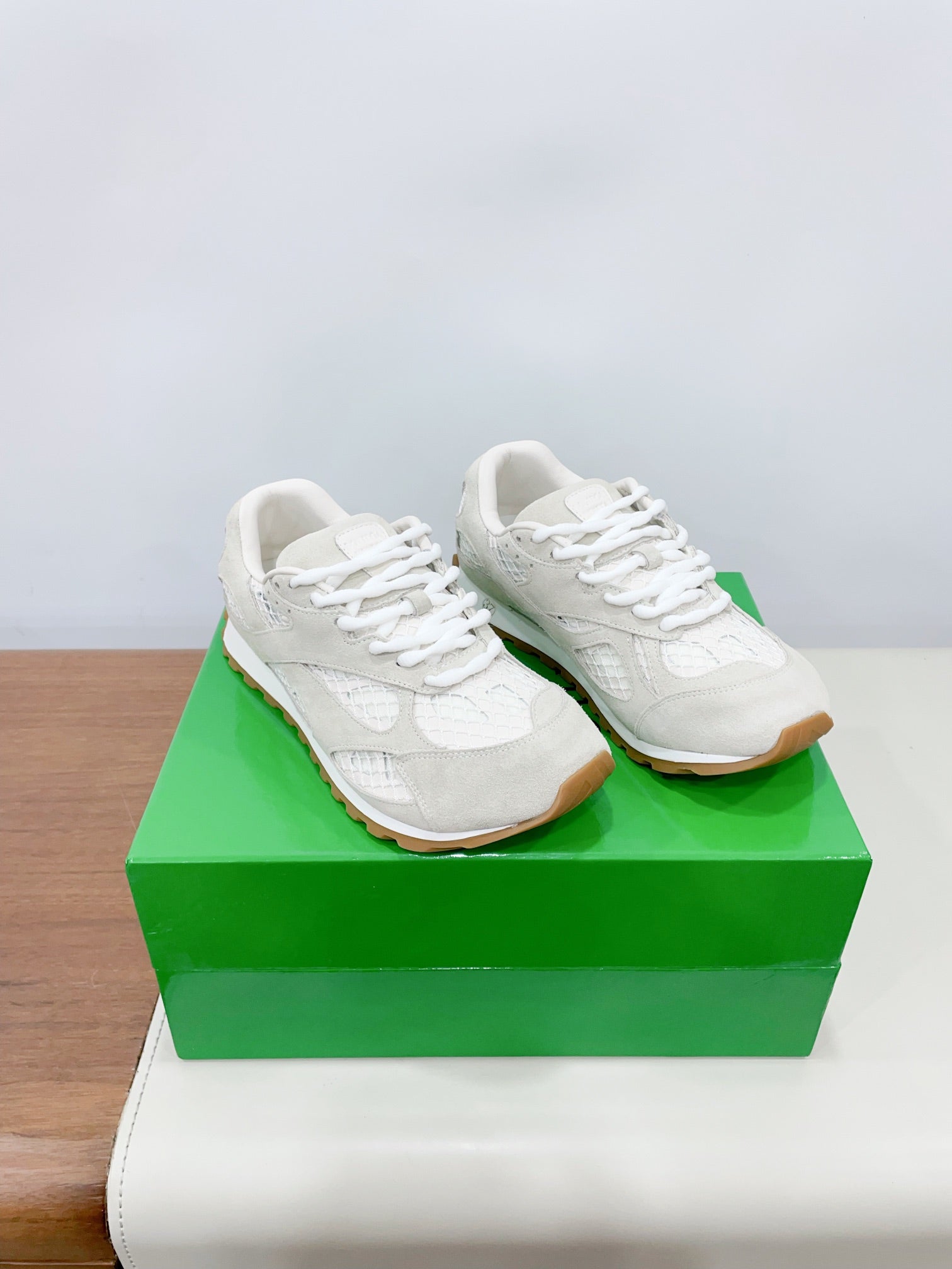 BOTTEGA VENETA ORBIT SNEAKER IN SEA SALT SUEDE AND TECHNICAL MESH