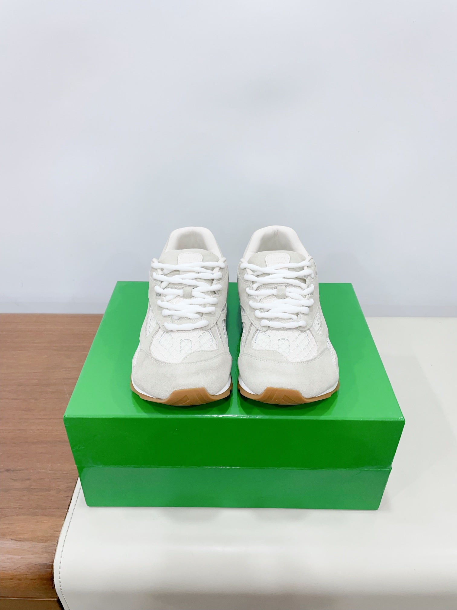 BOTTEGA VENETA ORBIT SNEAKER IN SEA SALT SUEDE AND TECHNICAL MESH