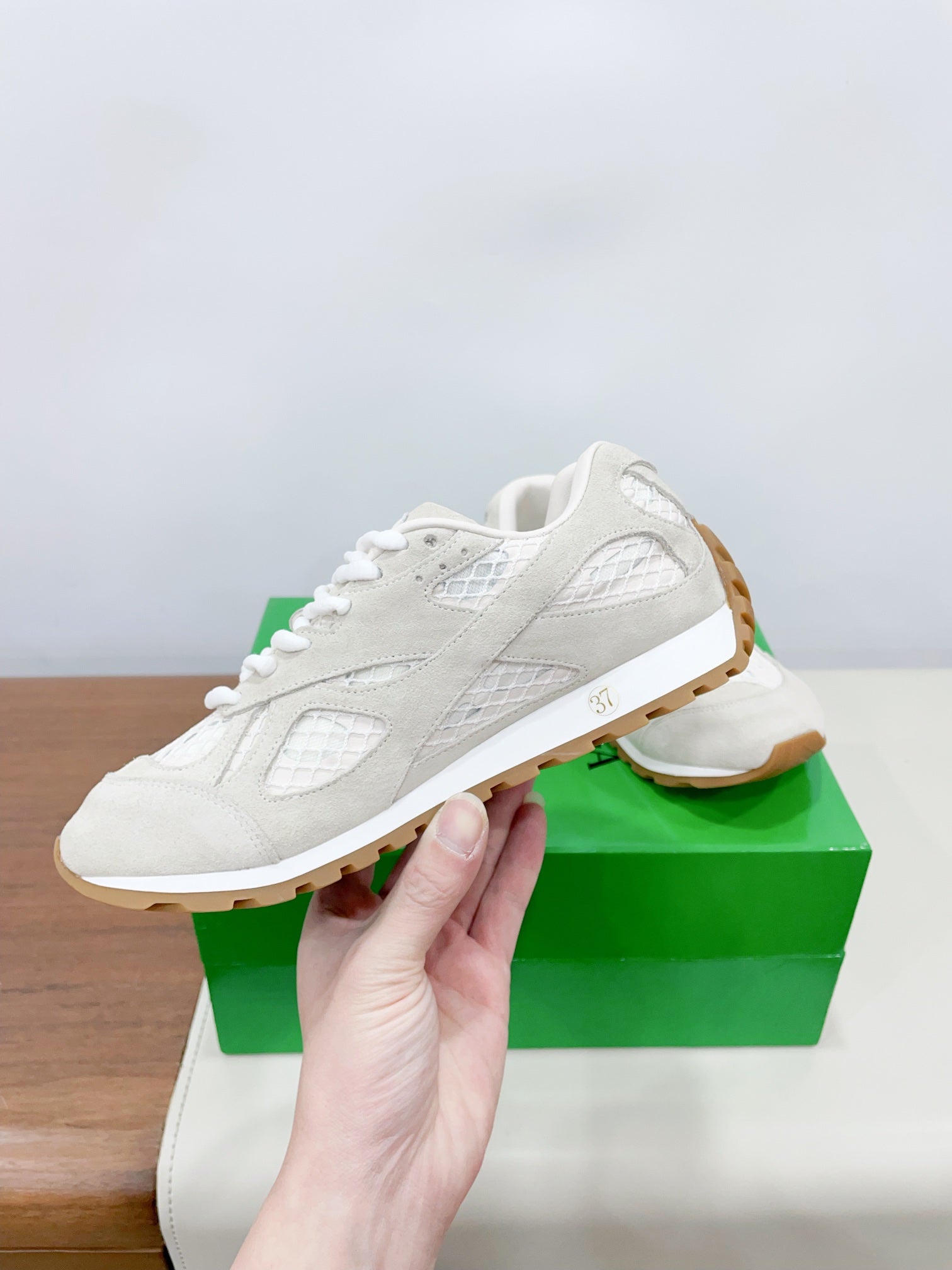 BOTTEGA VENETA ORBIT SNEAKER IN SEA SALT SUEDE AND TECHNICAL MESH