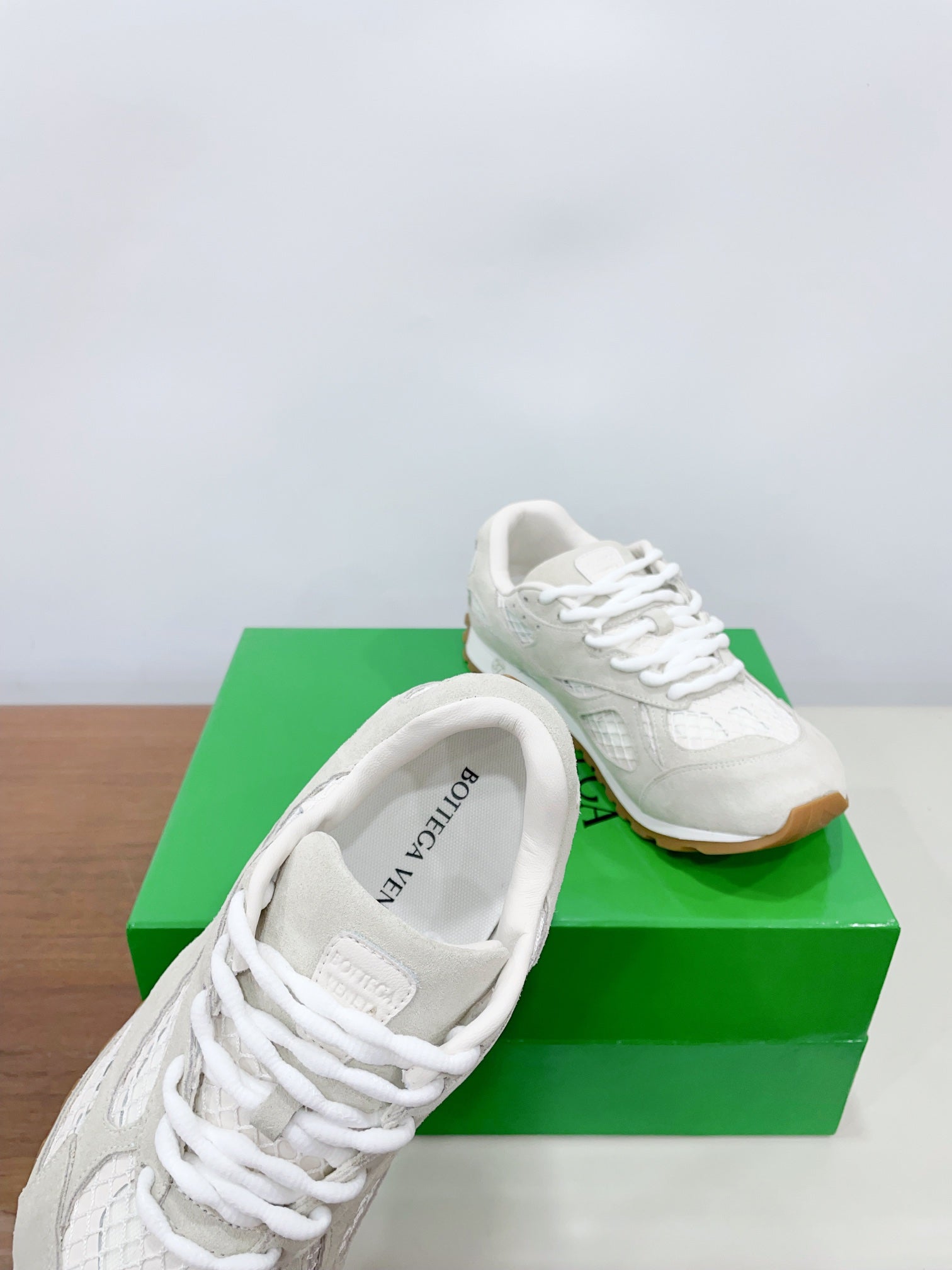 BOTTEGA VENETA ORBIT SNEAKER IN SEA SALT SUEDE AND TECHNICAL MESH