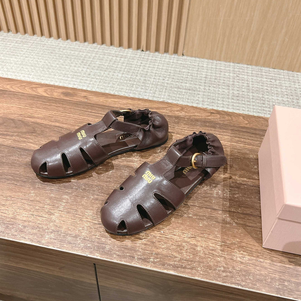 FISHERMAN BUCKLE SANDALS IN COCOA BROWN LAMBSKIN