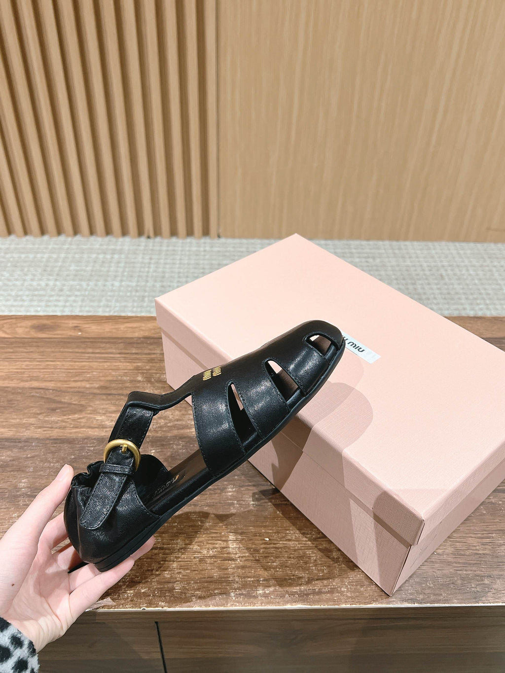 FISHERMAN BUCKLE SANDALS IN BLACK LAMBSKIN