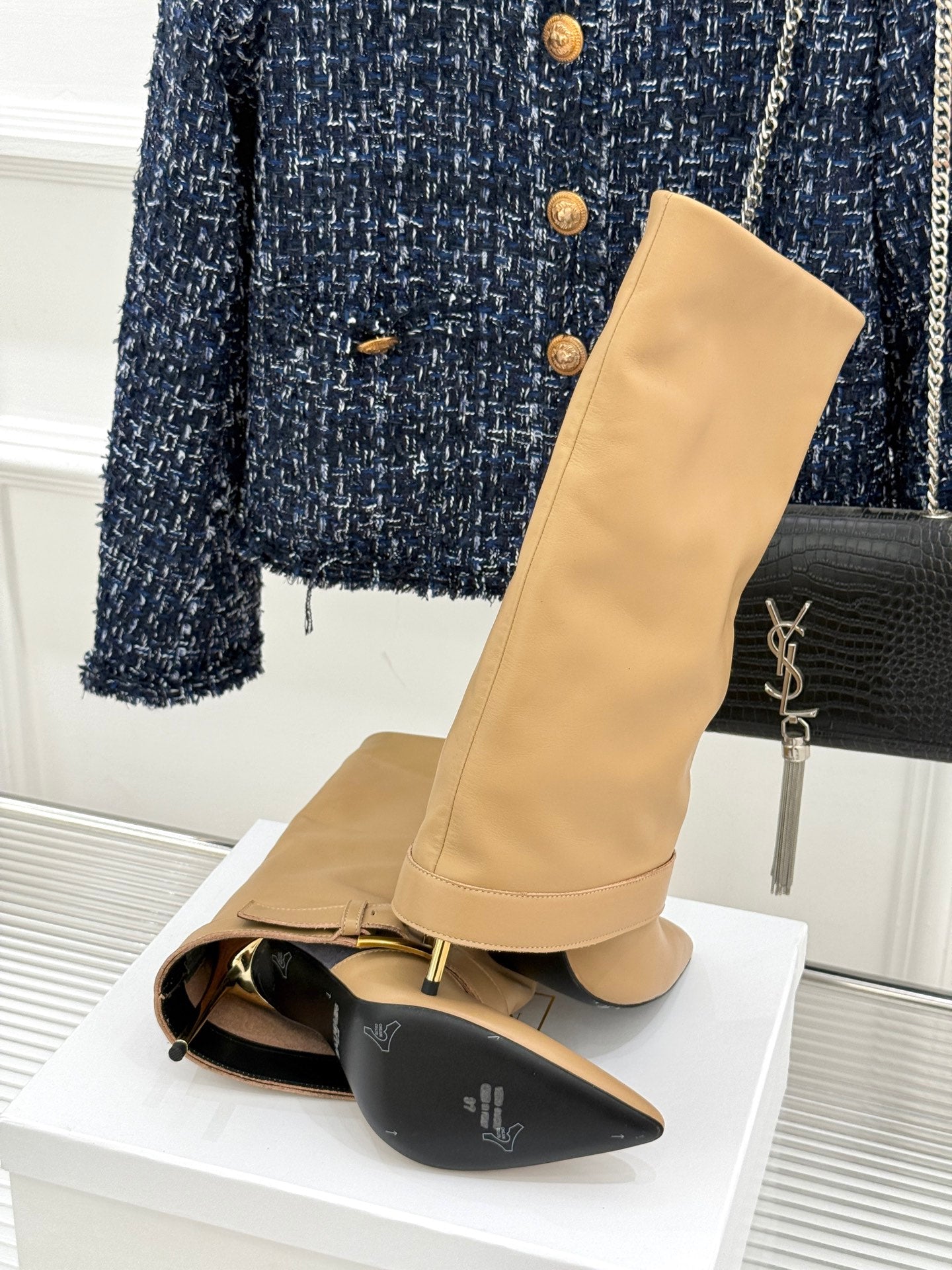 BALMAIN 25S ANTHEM BOOTS IN LIGHT CARAMEL CALFSKIN