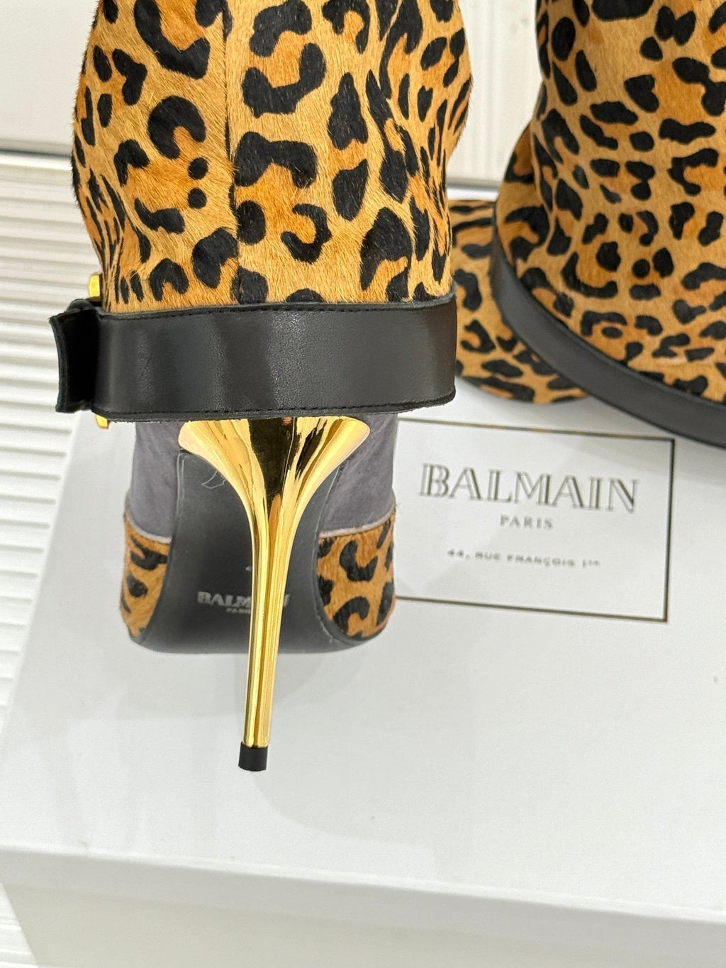BALMAIN 25S ANTHEM BOOTS IN LEOPARD PRINT CALFSKIN