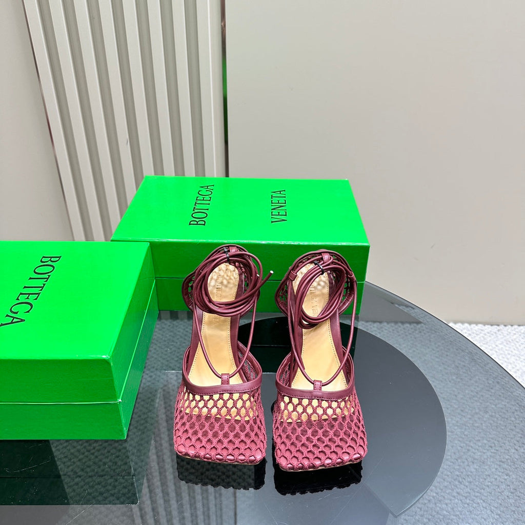 BOTTEGA VENETA STRETCH HIGH HEELS 9 CM IN SANGRIA RED METALLIZE MESH AND LEATHER