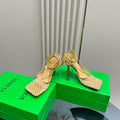 BOTTEGA VENETA STRETCH HIGH HEELS 9 CM IN GOLD METALLIZE MESH AND LEATHER