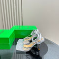 BOTTEGA VENETA STRETCH HIGH HEELS 9 CM IN SILVER METALLIZE MESH AND LEATHER