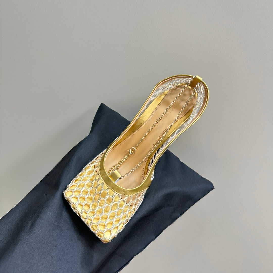 BOTTEGA VENETA HIGH PUMP 9 CM IN GOLD METALLIZE MESH AND LEATHER