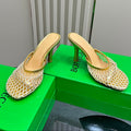 BOTTEGA VENETA HIGH MULE 9 CM IN GOLD METALLIZE MESH AND LEATHER