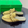 BOTTEGA VENETA ASTAIRE MULE IN OLIVE GREEN SUEDE WITH GOLD HARDWARE