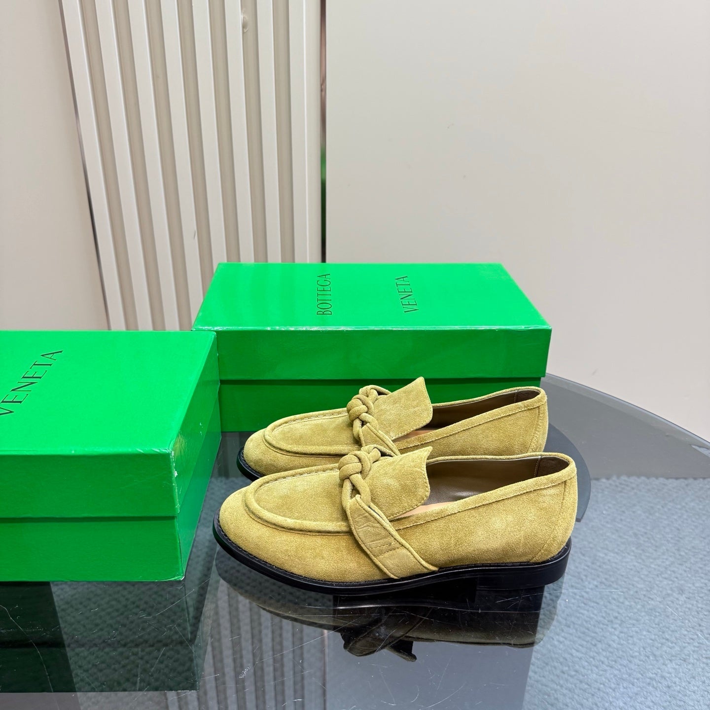 BOTTEGA VENETA ASTAIRE LOAFER IN OLIVE GREEN SUEDE