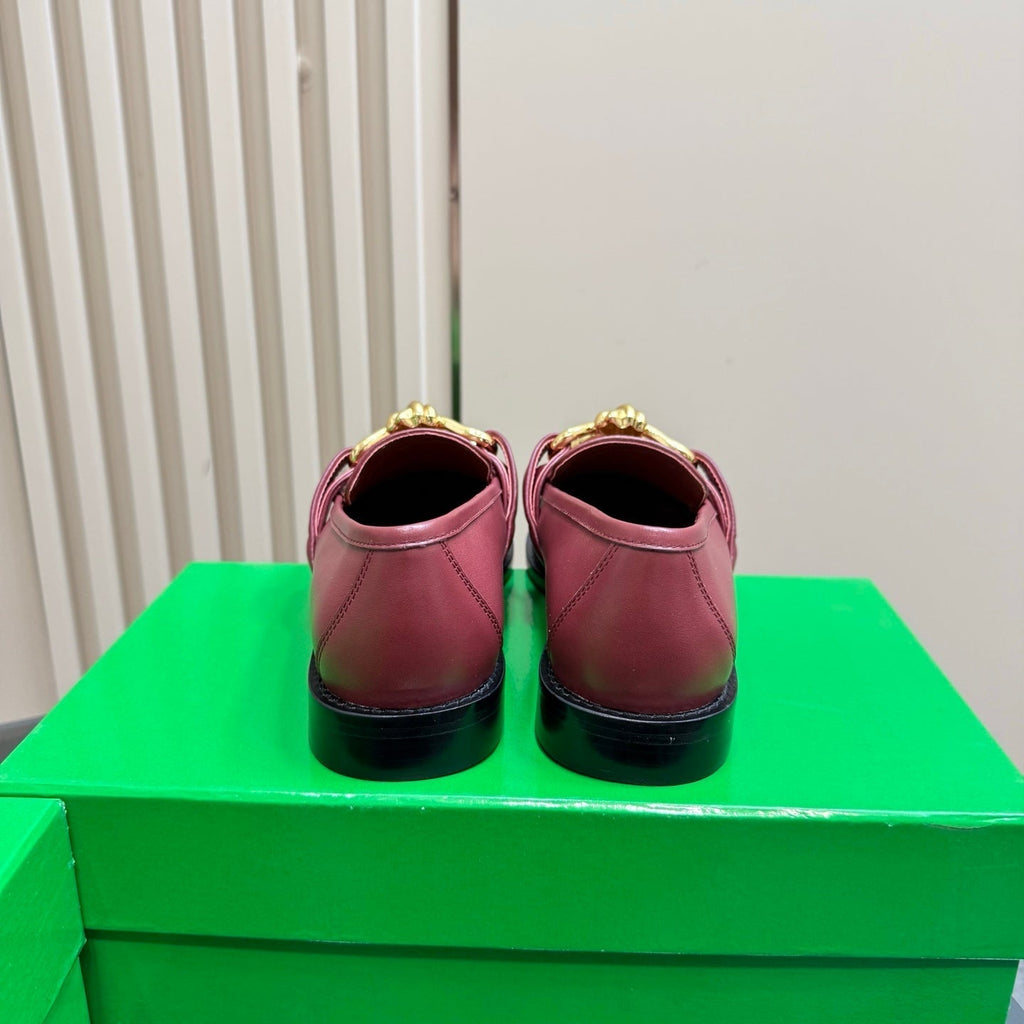 BOTTEGA VENETA ASTAIRE LOAFER IN BERRY RED CALFSKIN WITH GOLD HARDWARE