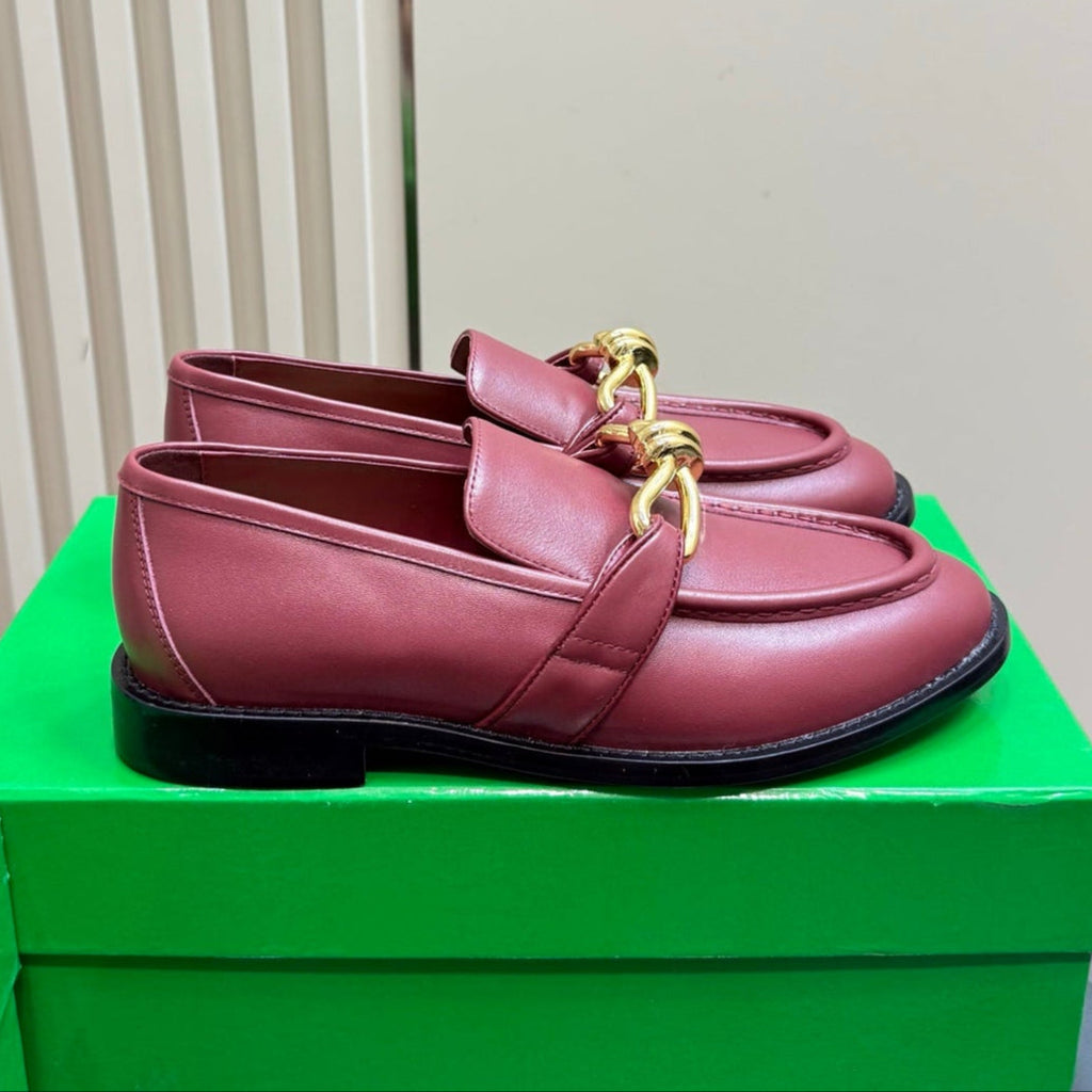 BOTTEGA VENETA ASTAIRE LOAFER IN BERRY RED CALFSKIN WITH GOLD HARDWARE