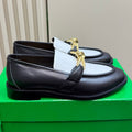 BOTTEGA VENETA ASTAIRE LOAFER IN WHITE MIX BLACK CALFSKIN WITH GOLD HARDWARE
