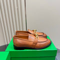 BOTTEGA VENETA ASTAIRE LOAFER IN CINNAMON BROWN CALFSKIN WITH GOLD HARDWARE