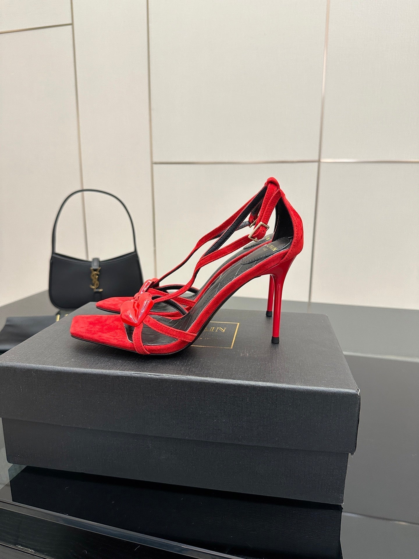 BALMAIN 25S LIPS SANDALS 10 IN CRIMSON RED SUEDE