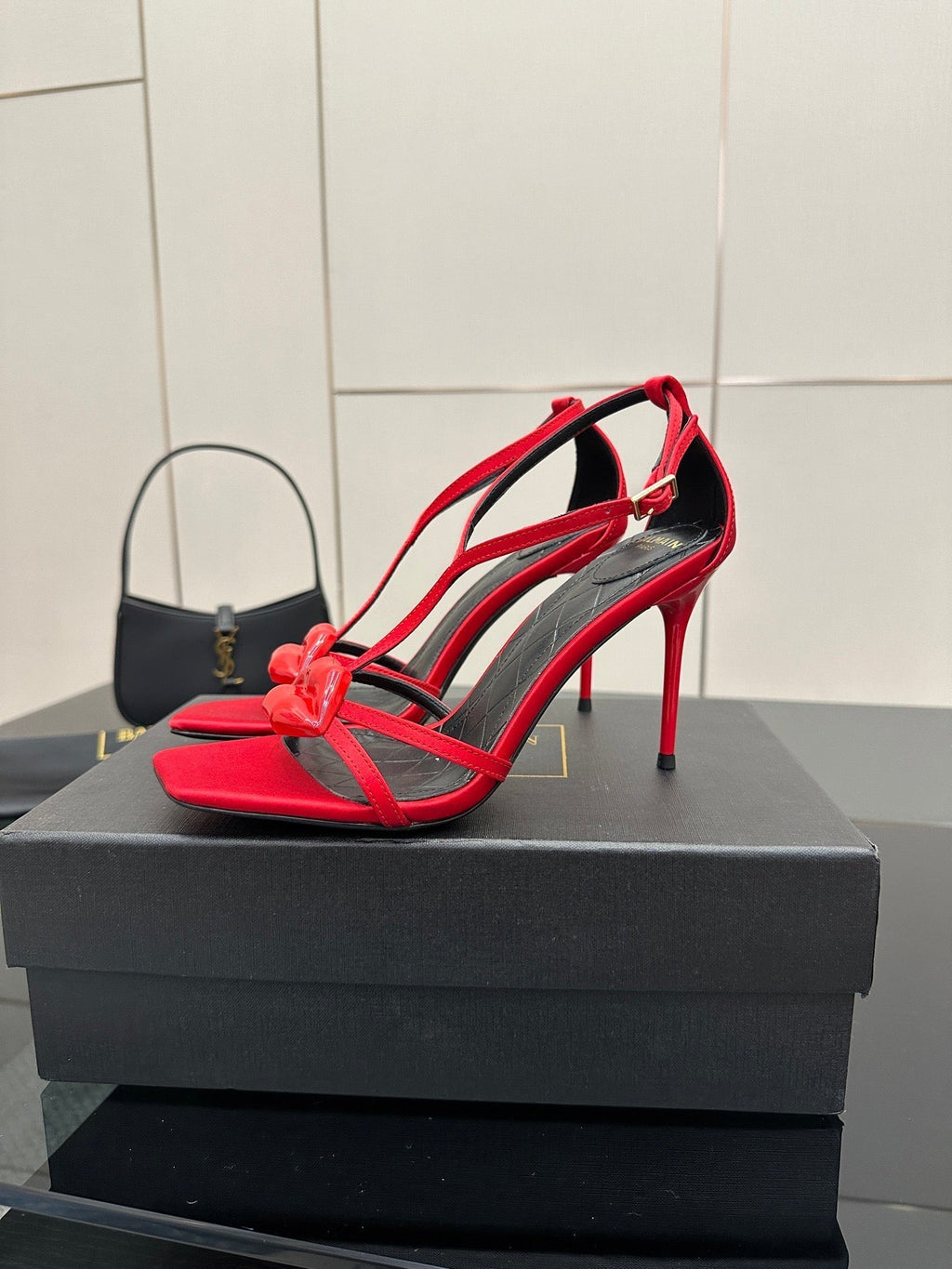 BALMAIN 25S LIPS SANDALS 10 IN CRIMSON RED SATIN