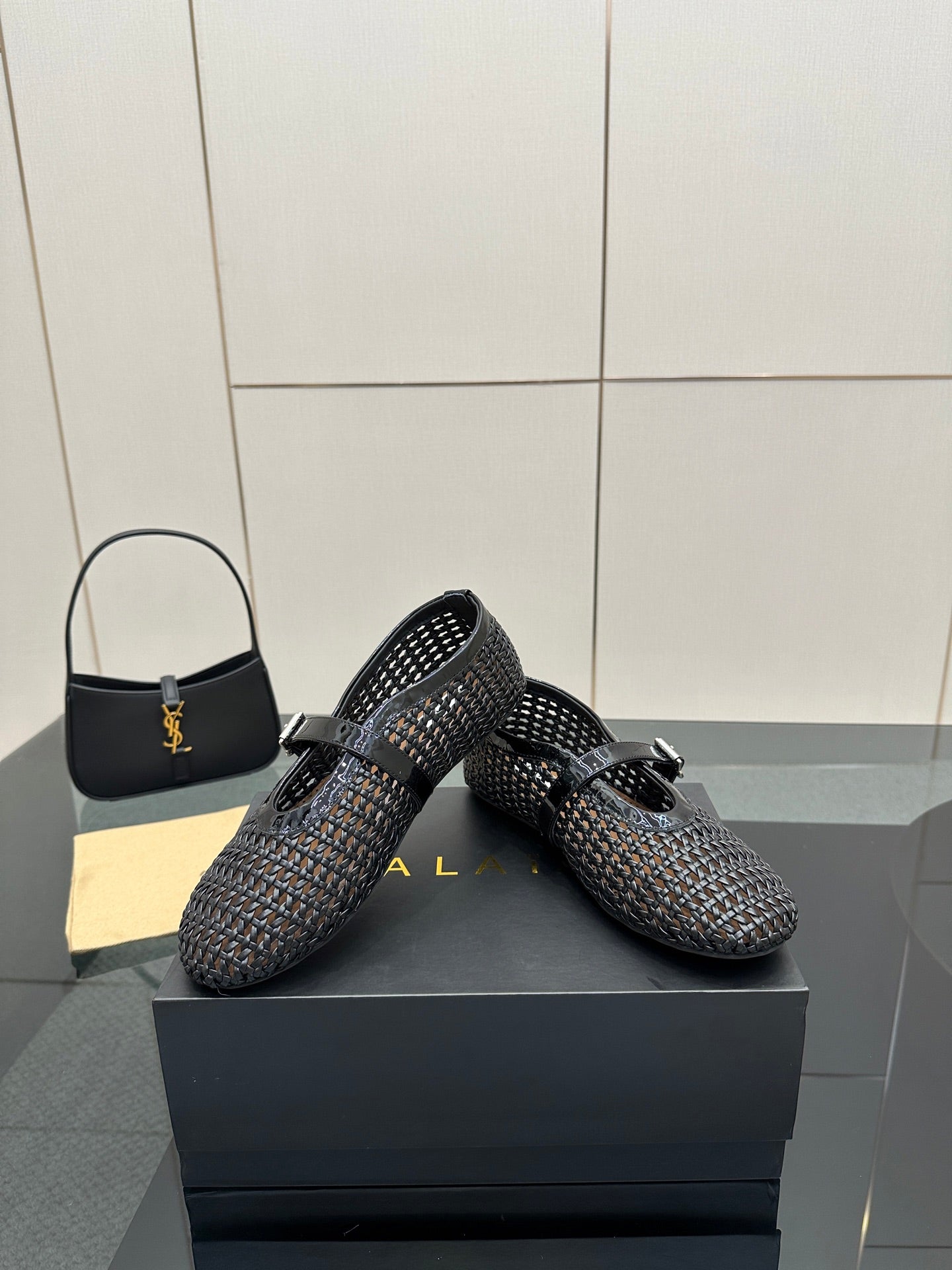 ALAIA MARY JANE FLAT 25S IN BLACK WOVEN MESH