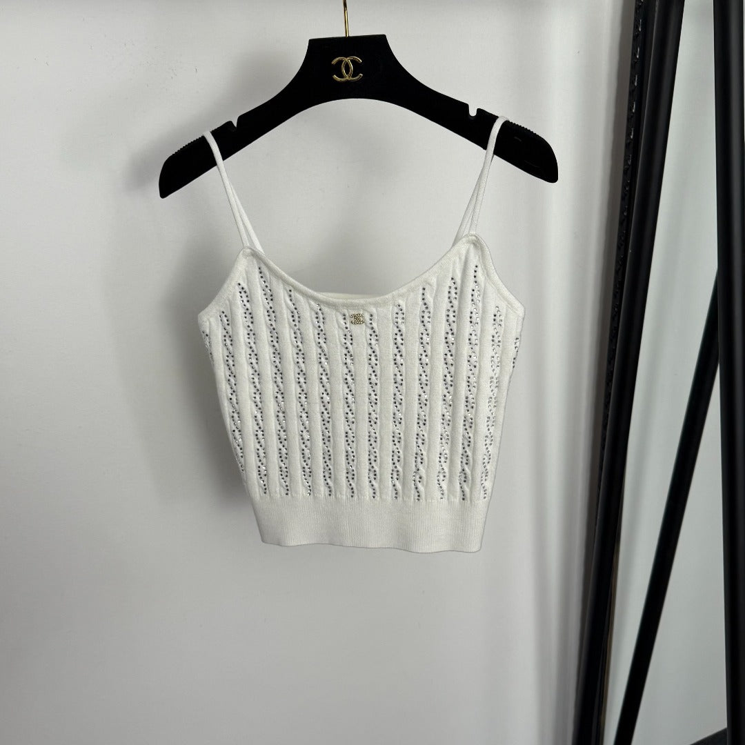 CHANEL 26S KNITTED RHINESTONE-EMBELLISHED CAMI 681