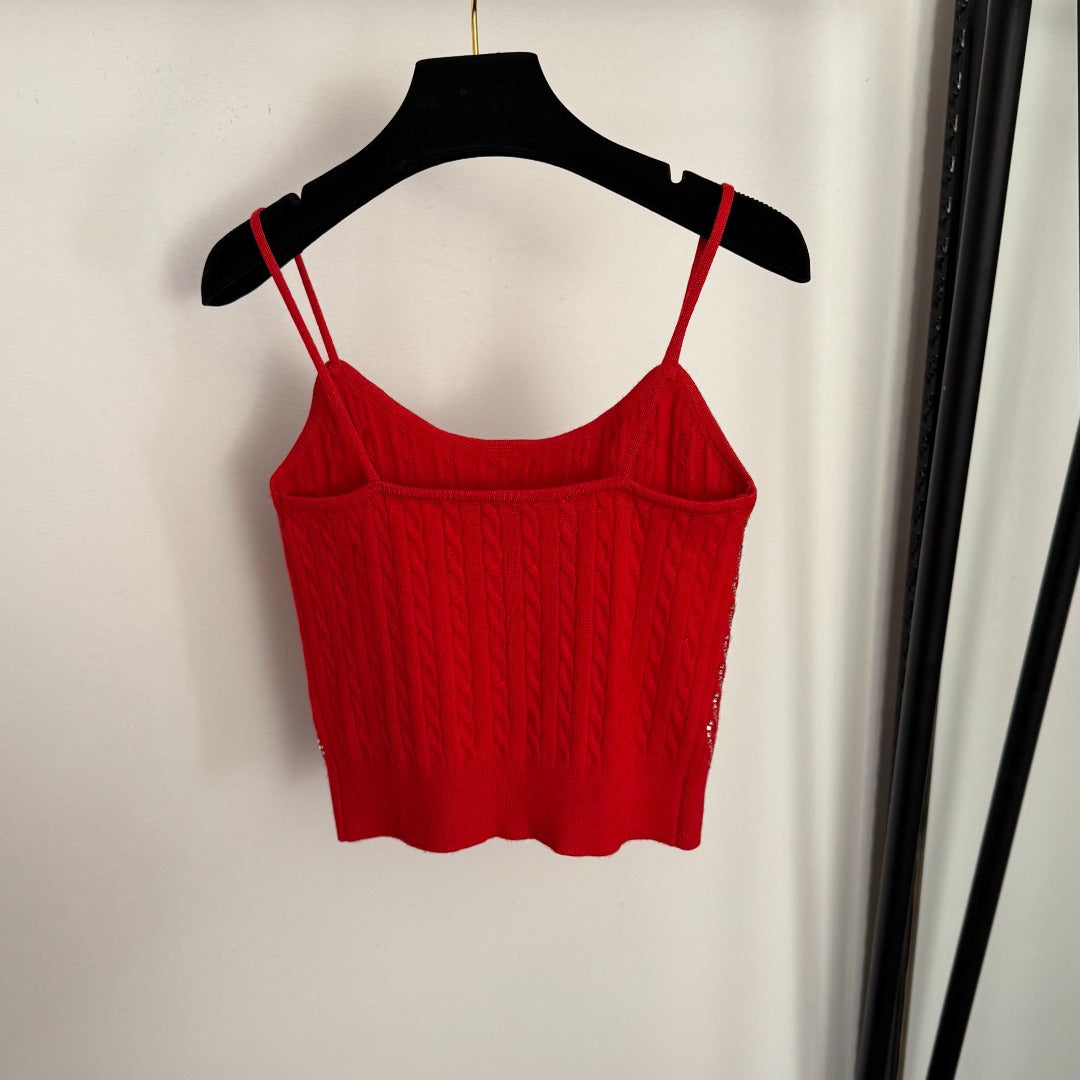 CHANEL 26S KNITTED RHINESTONE-EMBELLISHED CAMI 682