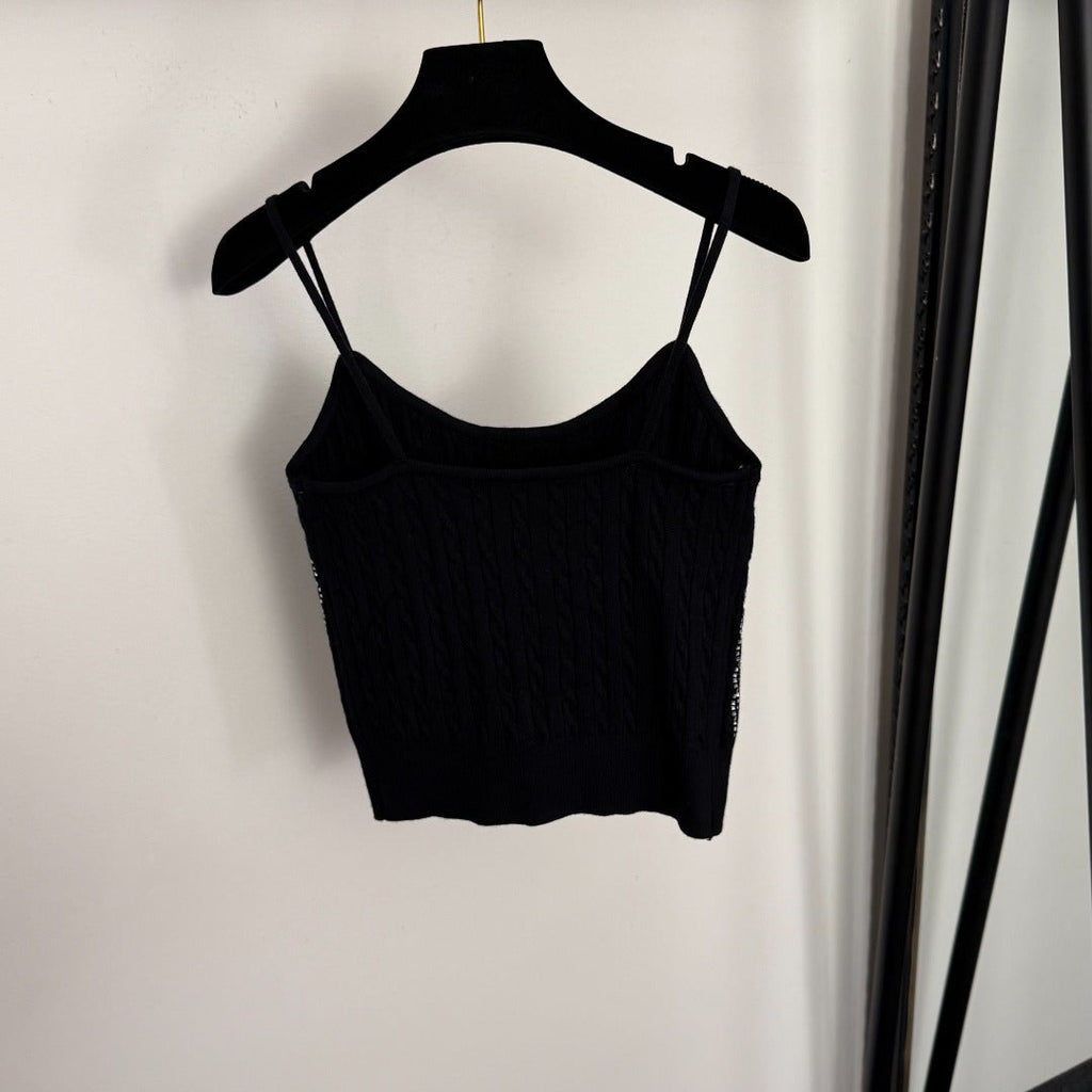 CHANEL 26S KNITTED RHINESTONE-EMBELLISHED CAMI 680