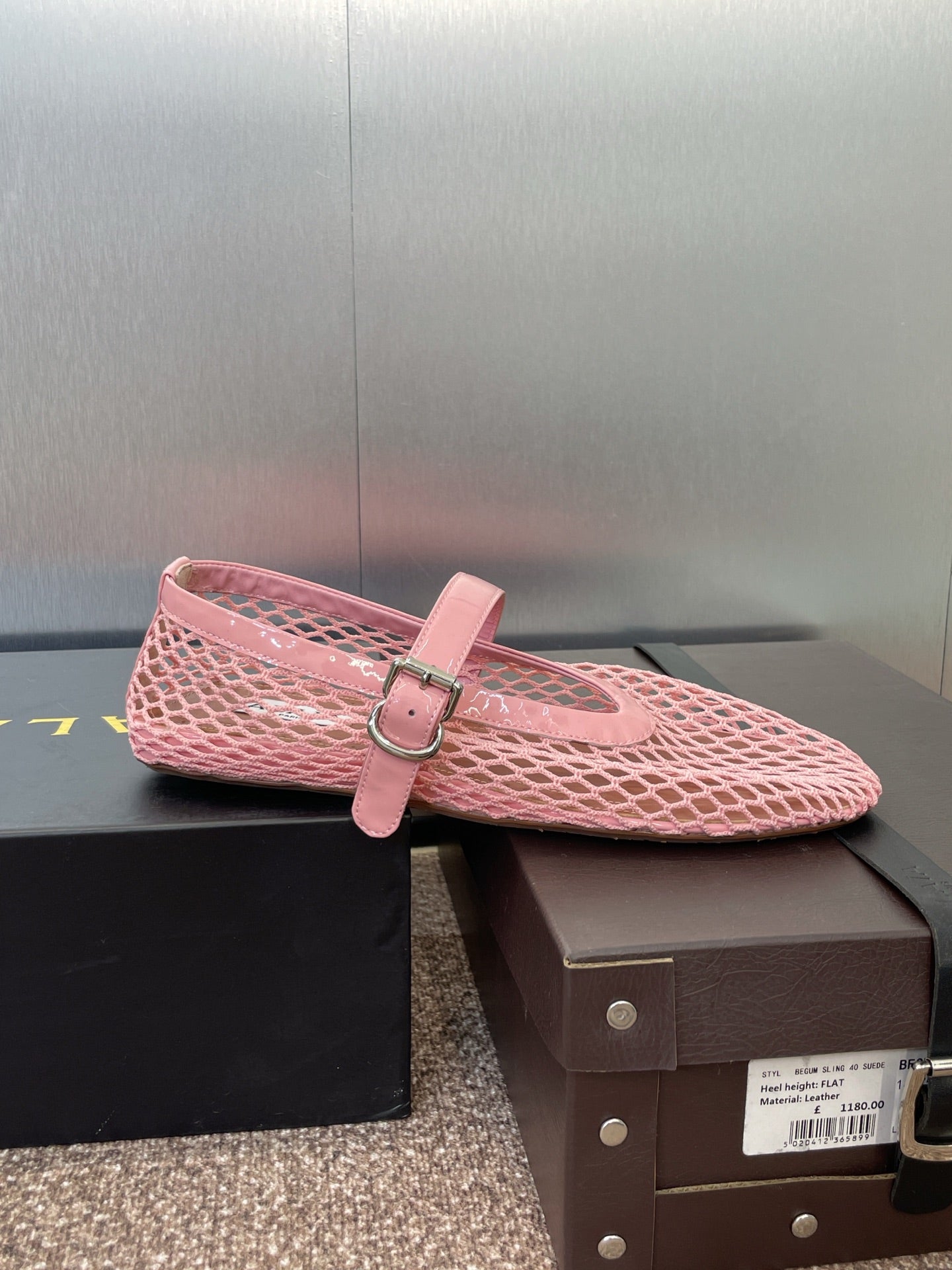 ALAIA MARY JANE FLAT 25S IN LIGHT PINK MESH CALFSKIN