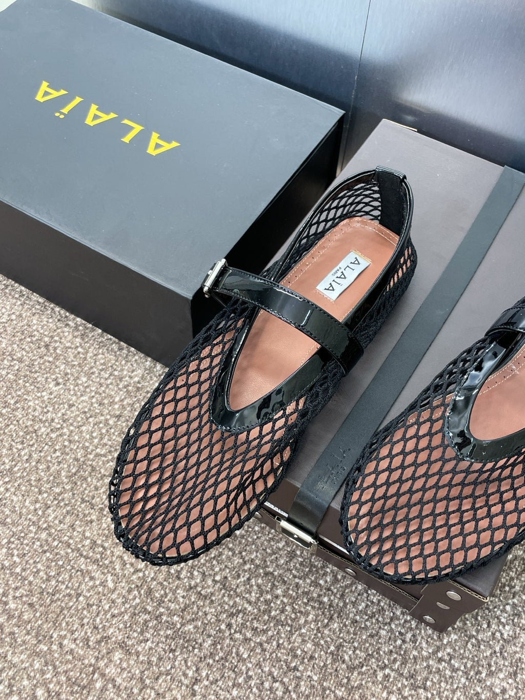 ALAIA MARY JANE FLAT 25S IN BLACK MESH CALFSKIN