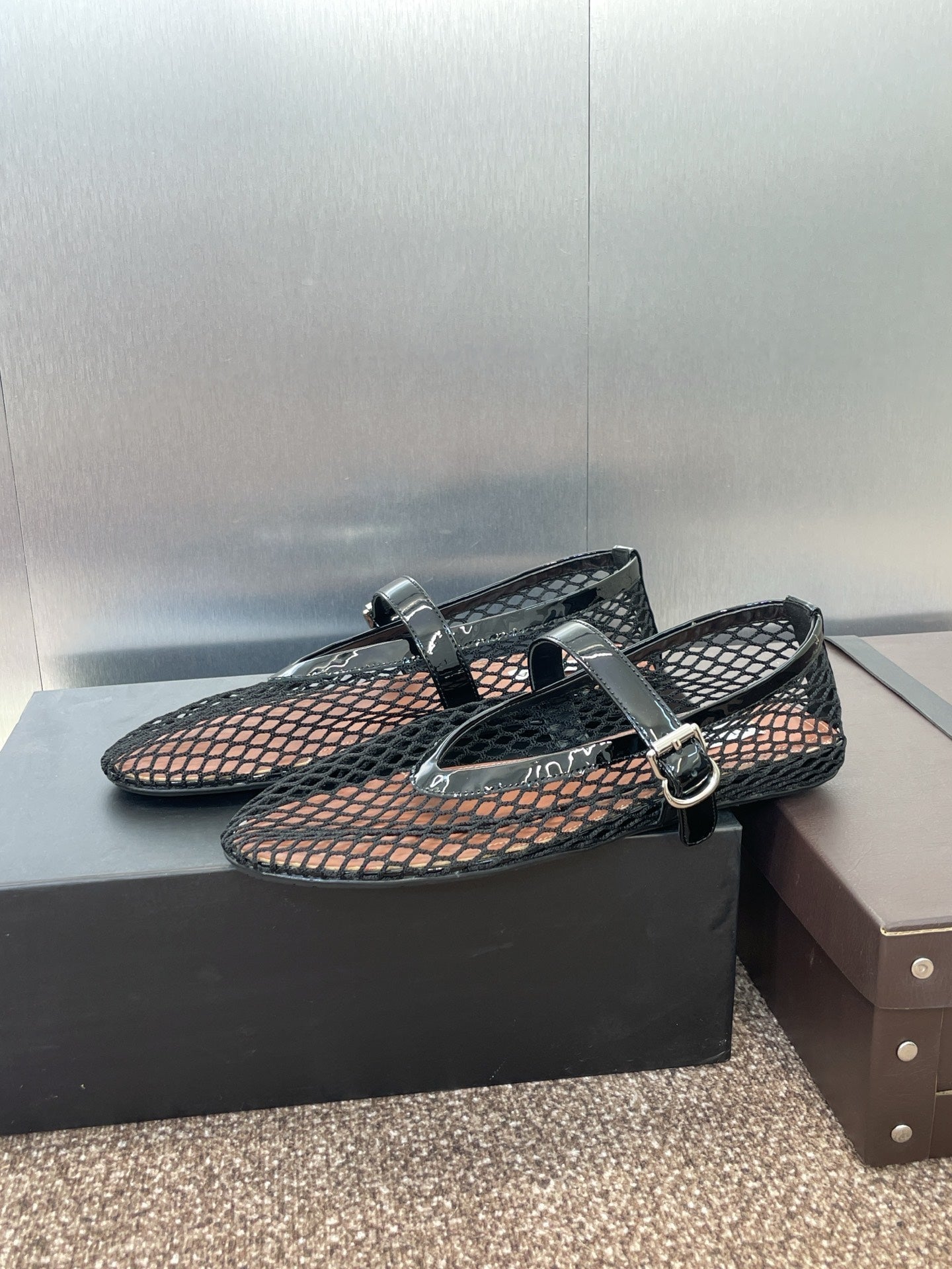 ALAIA MARY JANE FLAT 25S IN BLACK MESH CALFSKIN