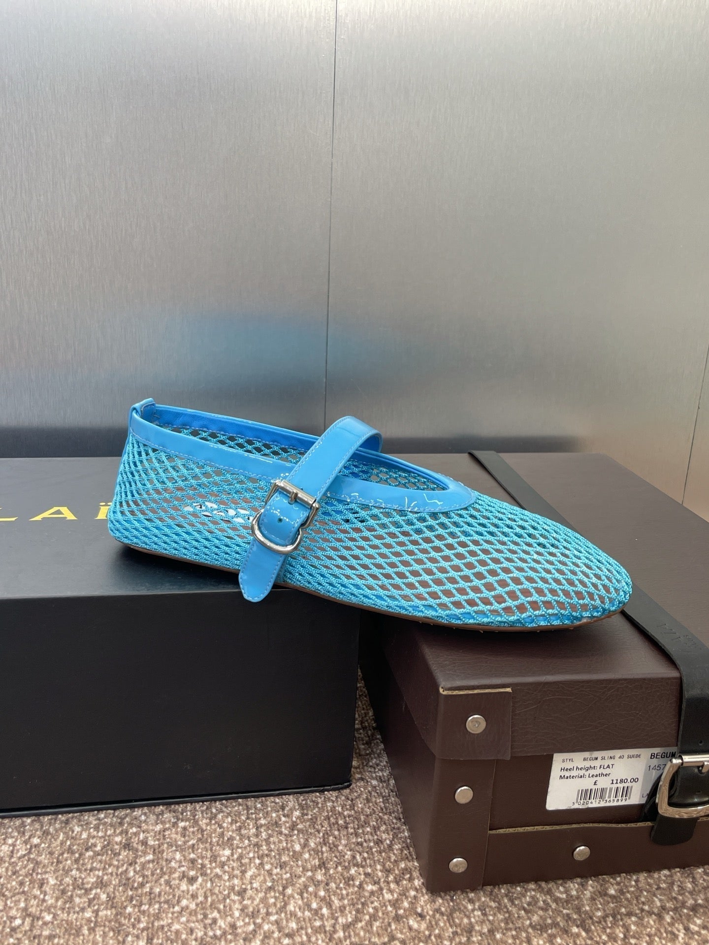 ALAIA MARY JANE FLAT 25S IN BLUE MESH CALFSKIN