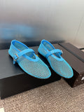 ALAIA MARY JANE FLAT 25S IN BLUE MESH CALFSKIN