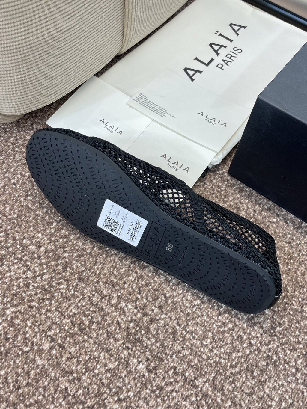 ALAIA MESH MARY JANE BALLET FLATS 25S IN BLACK FABRIC