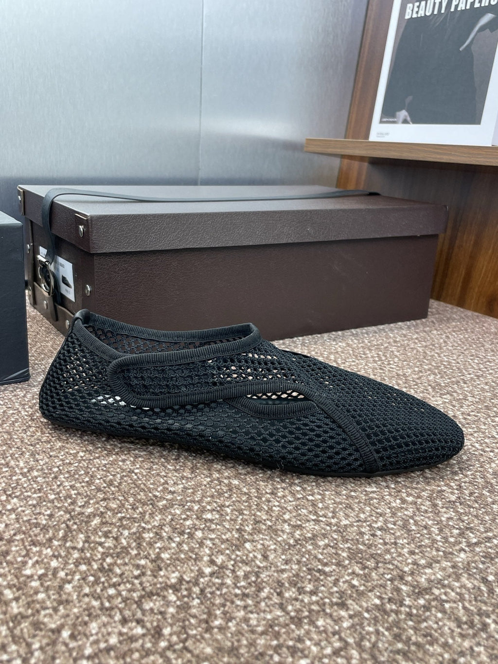 ALAIA MESH MARY JANE BALLET FLATS 25S IN BLACK FABRIC