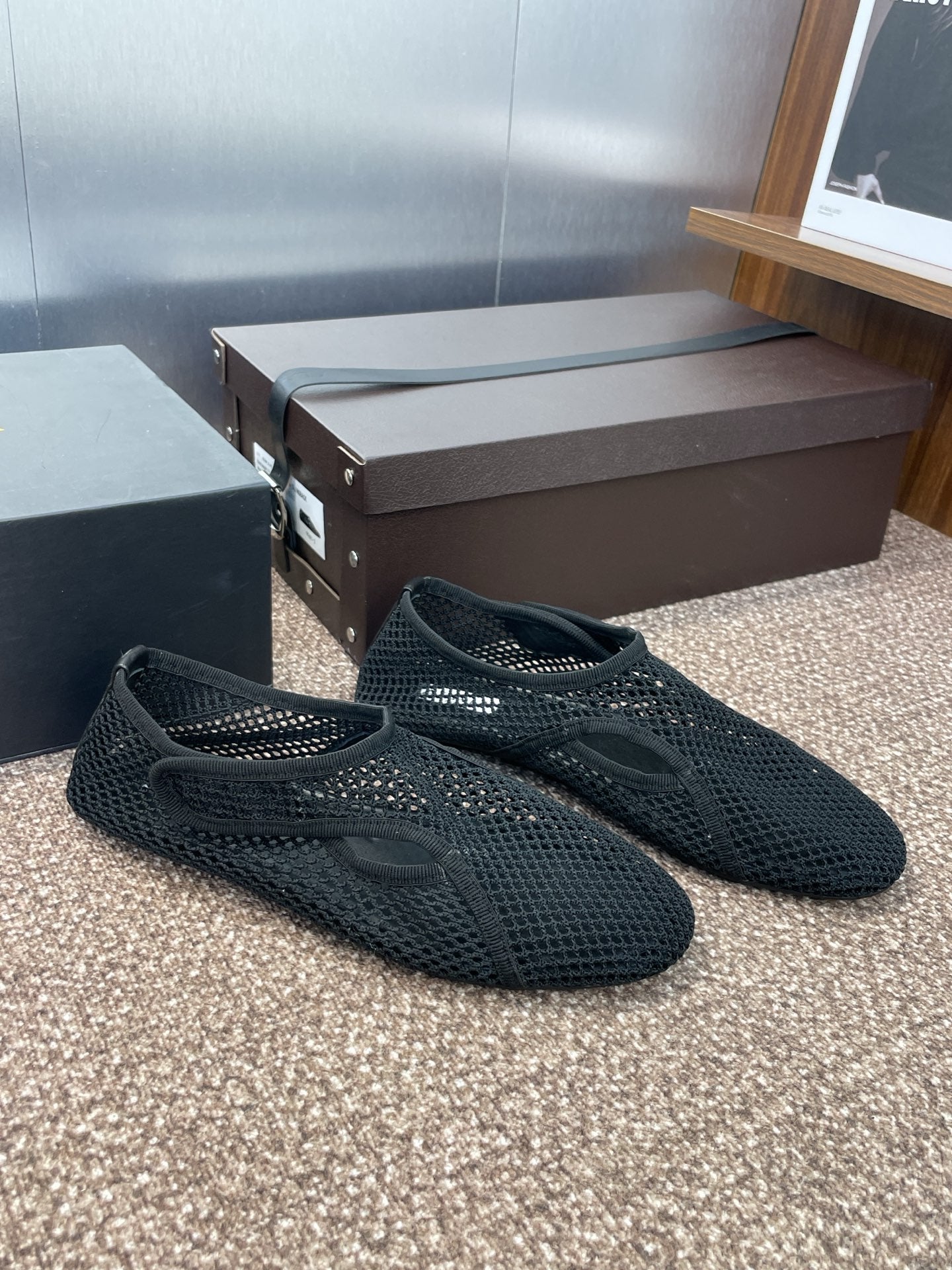 ALAIA MESH MARY JANE BALLET FLATS 25S IN BLACK FABRIC