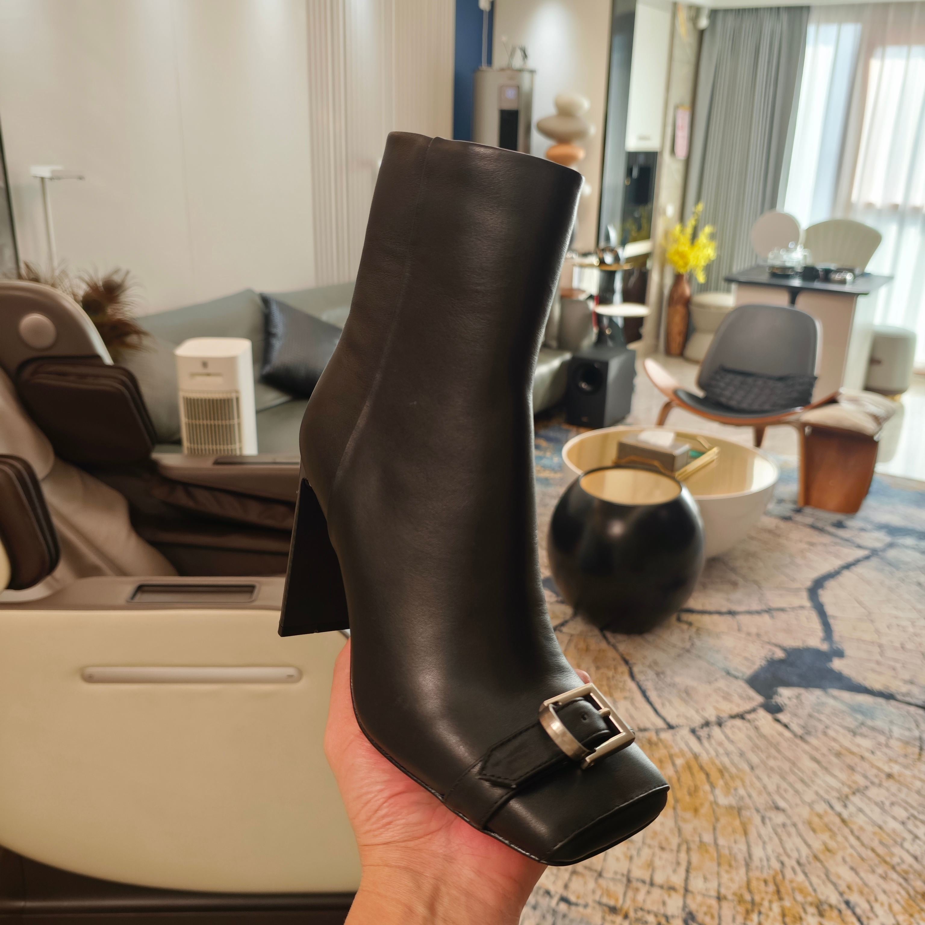 BALENCIAGA 25S BEL AIR BOOTS 115 MM IN BLACK CALFSKIN WITH SILVER HARDWARE