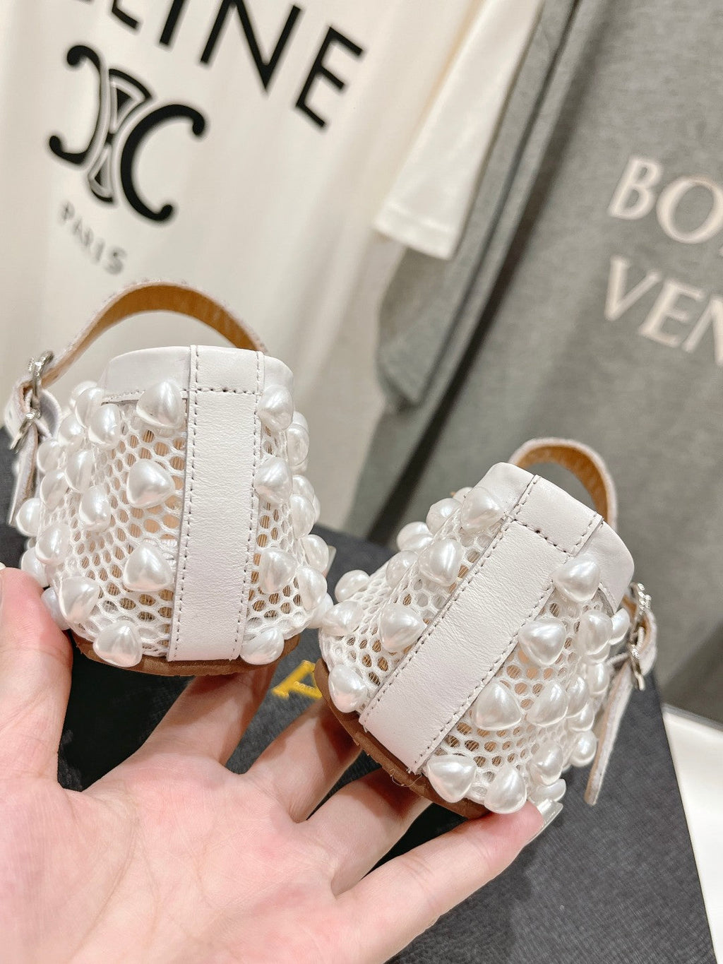 ALAIA PEARL MARY JANE SHOES IN WHITE MESH AND CALFSKIN